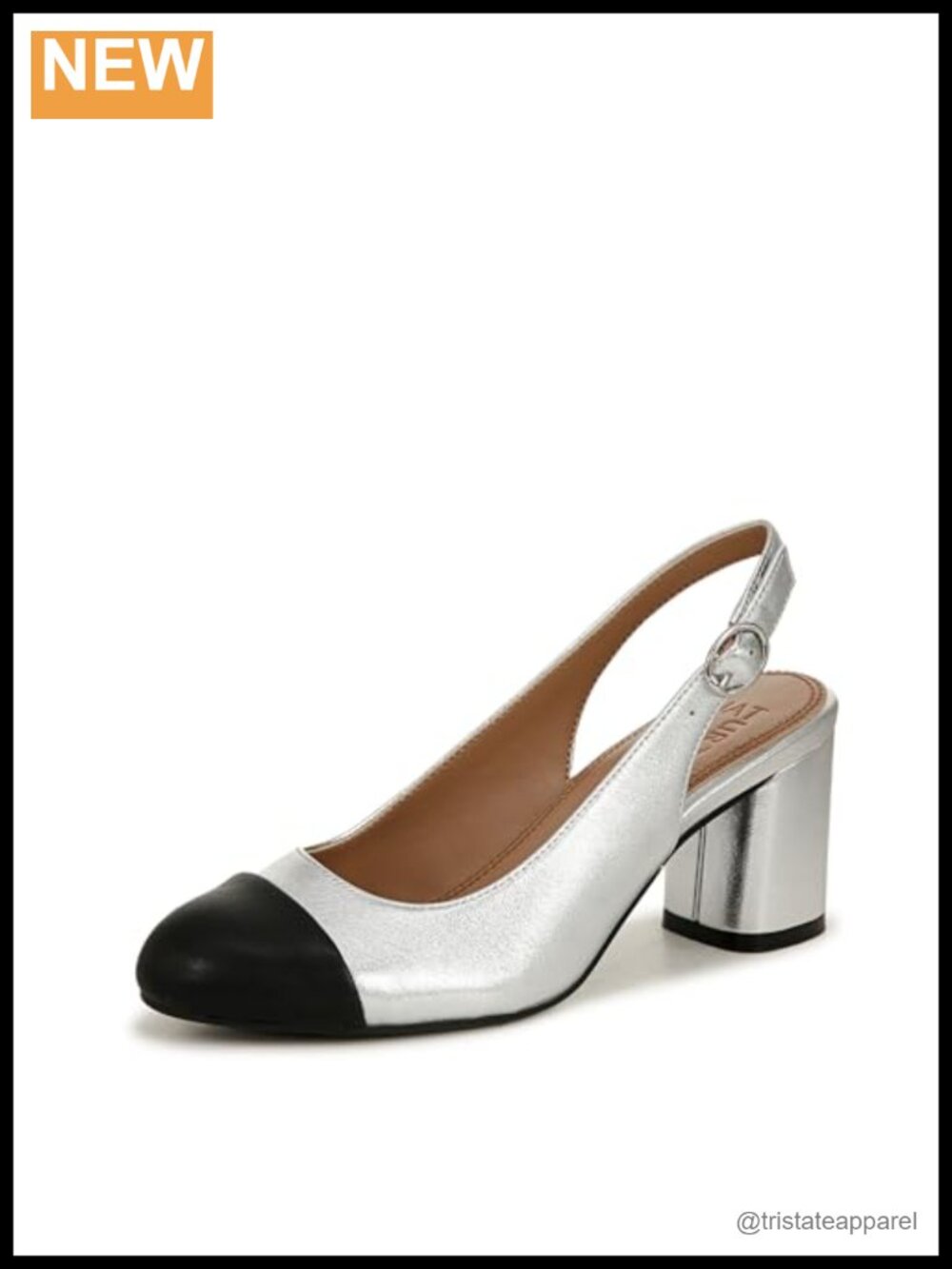 Leather Cap Toe Slingback Pump Block Heel Comfort